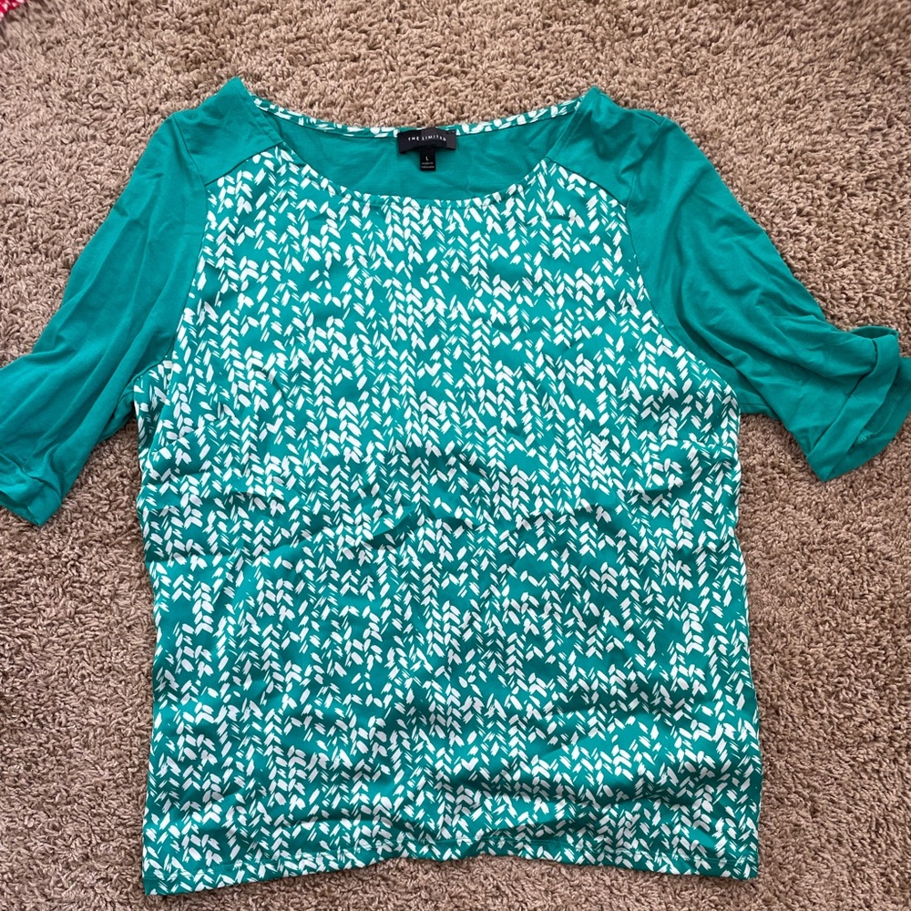 The Limited green print top with button accents